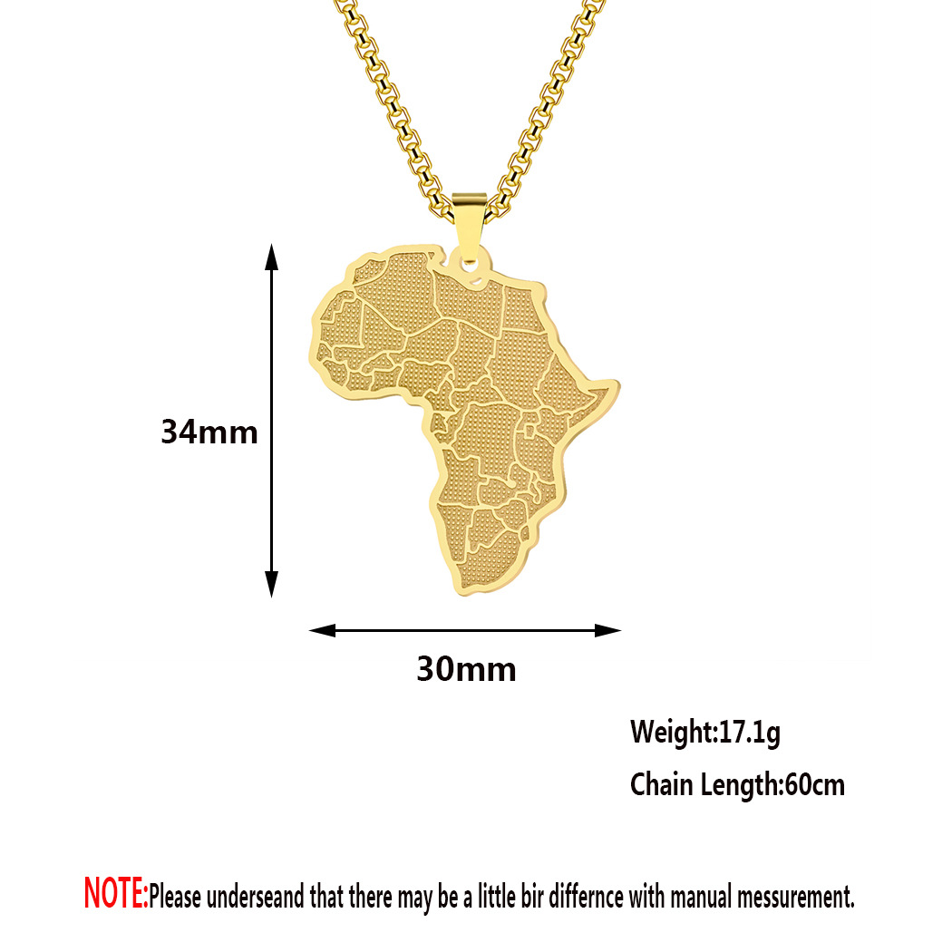 Cxwind 欧美新款不锈钢非洲地图吊坠项链 非洲国家吊坠项链饰品