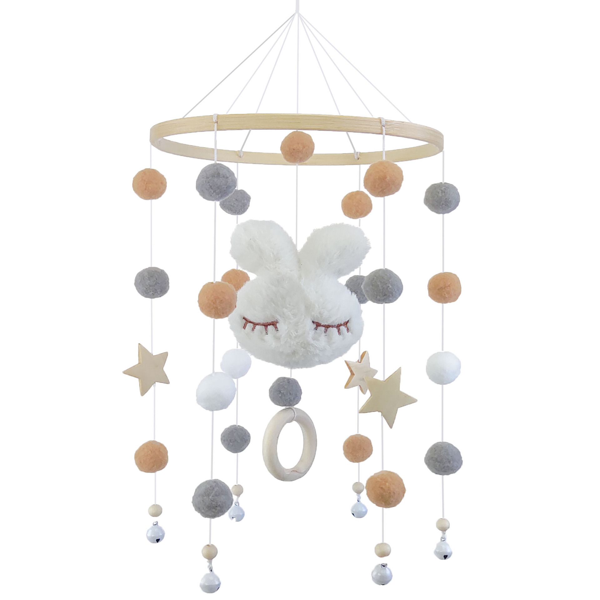 Cross-border INS rabbit head five-pointed star squinting bamboo circle shaking wind chime bed Bell baby children's room decoration model room