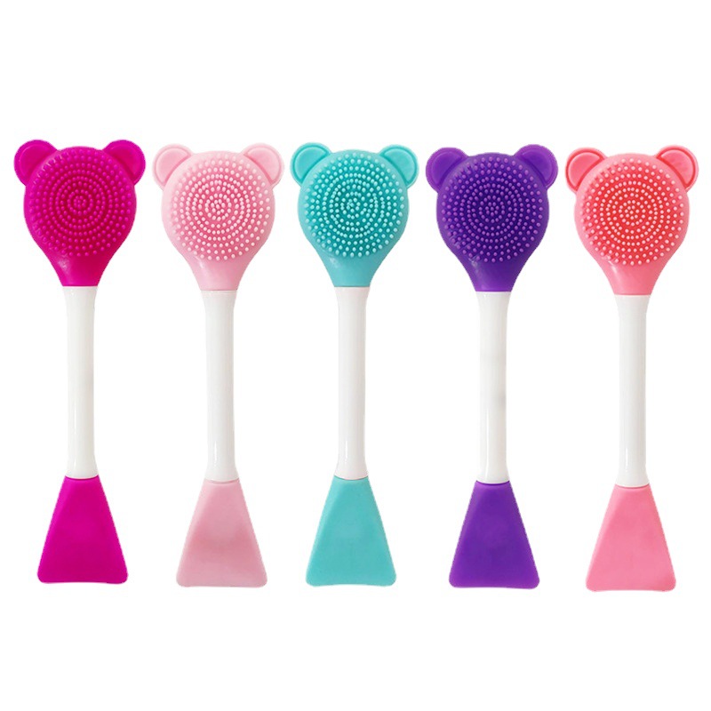 Boxed Bear-Shaped Double-Head Mask Brush TPE Multifunctional Face Cleansing Brush DIY Tuning Stick Beauty Makeup Tool Brush