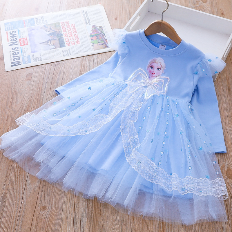 ELSA24 spring new girls' dress ice and snow princess dress lace pettiskirt birthday dress