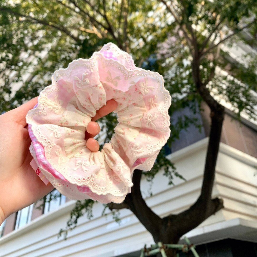 Zhao Lusi Same Style Sweet Lace Large Intestine Hair Ring High-grade Retro Plaid Hair Rope Hair Accessories Rubber Tendons for Women