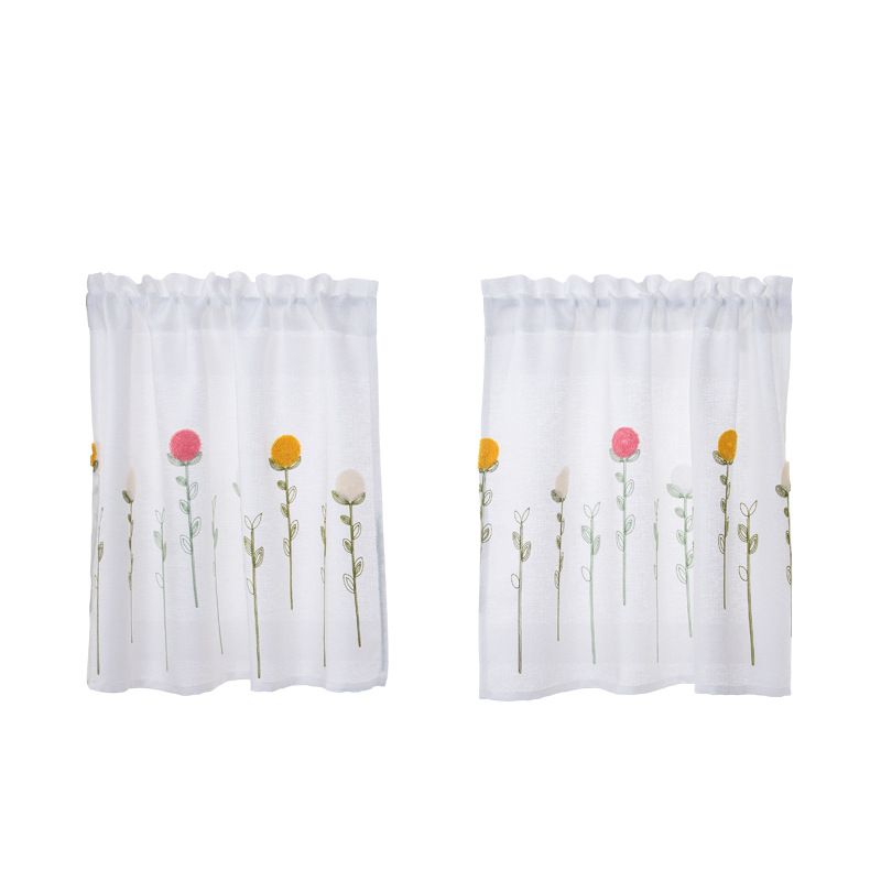 Factory direct linen yarn embroidered short curtain small fresh short curtain wearing Rod short curtain kitchen coffee curtain foreign trade cross-border