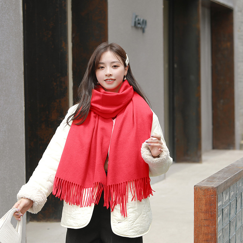 Cashmere Scarf Women's Autumn and Winter Solid Color Scarf All-match Korean Style Women's Shawl High-grade White Scarf