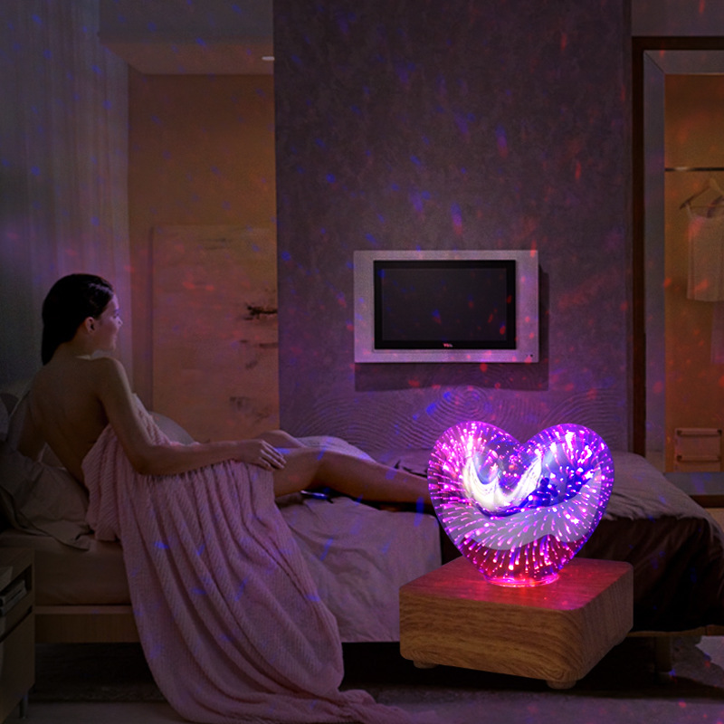 LED3D fireworks night light Christmas holiday romantic atmosphere small table lamp USB dream heart-shaped atmosphere lamp bedside lamp
