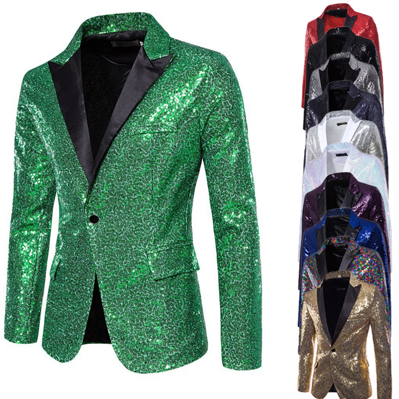 Suit men's foreign trade performance dress sequined European size suit nightclub men's host MC studio European and American men's coat