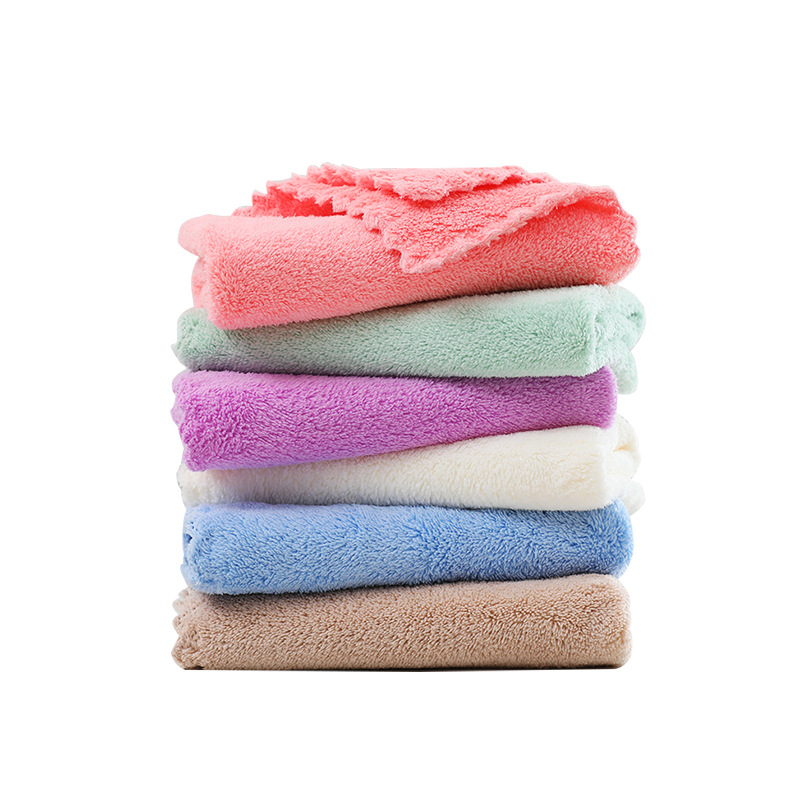 Coral fleece small square towel handkerchief soft absorbent plain color saliva towel baby children wipe towel factory wholesale