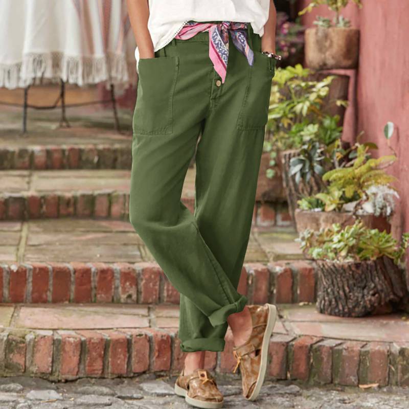 2023 foreign trade new casual pants independent station cross-border Amazon wish breasted cotton linen loose casual pants
