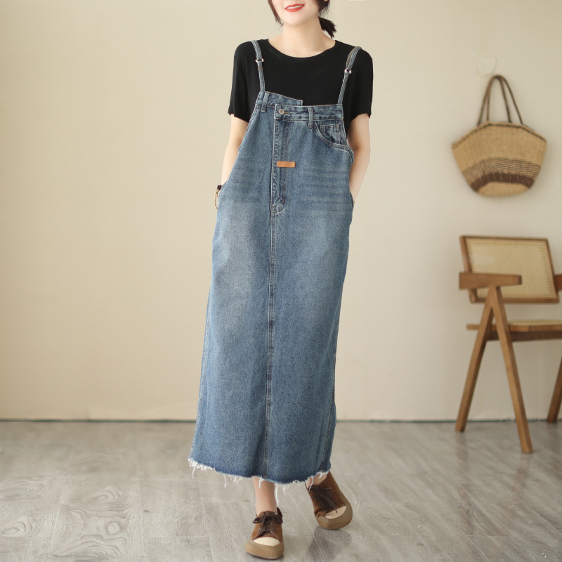 Thin plus size Denim Suspender Dress Women's Summer Sling dress 2024 Summer New Korean Style plus size chubby girl