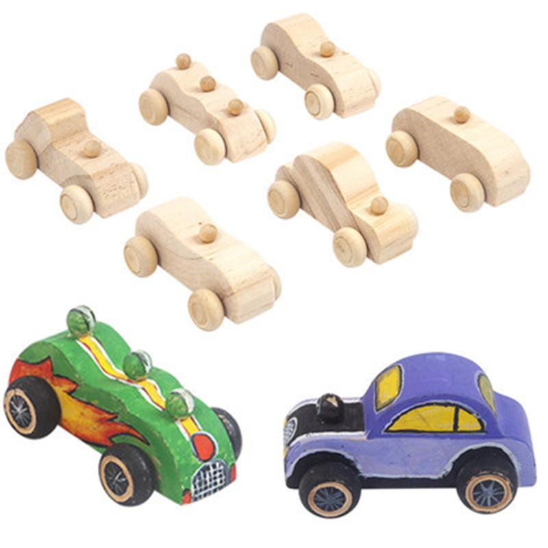 Children's wooden log color graffiti mini car kindergarten hand-painted diy painting wooden toys