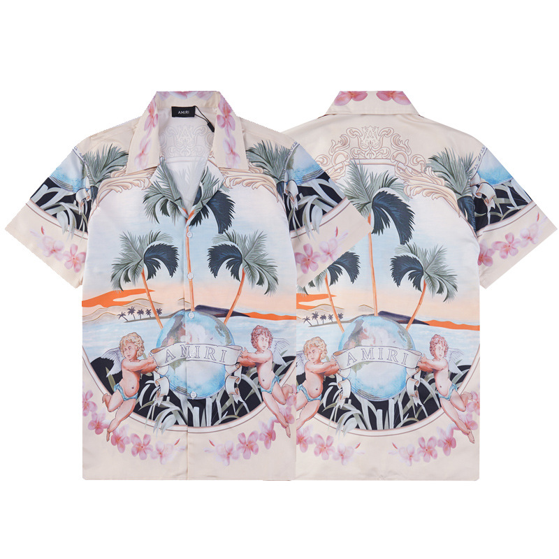 A variety of men's short-sleeved shirt fashion brand summer beach shirt Amiri printed letters men's lapel shirt