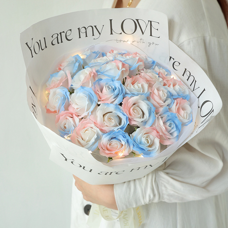 Internet Red Ice Blue Rose Soap Bouquet for Girlfriend Eternal Flower Birthday Gift for Girls Christmas Gift