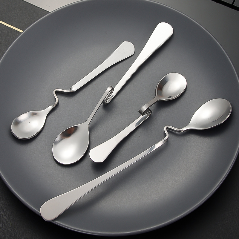 Creative Stainless Steel Coffee Stir Soup Spoon Twisted Hanging Cup Spoon Restaurant Hotel Curved Handle Twisted Spoon Coffee Milk Tea Curved