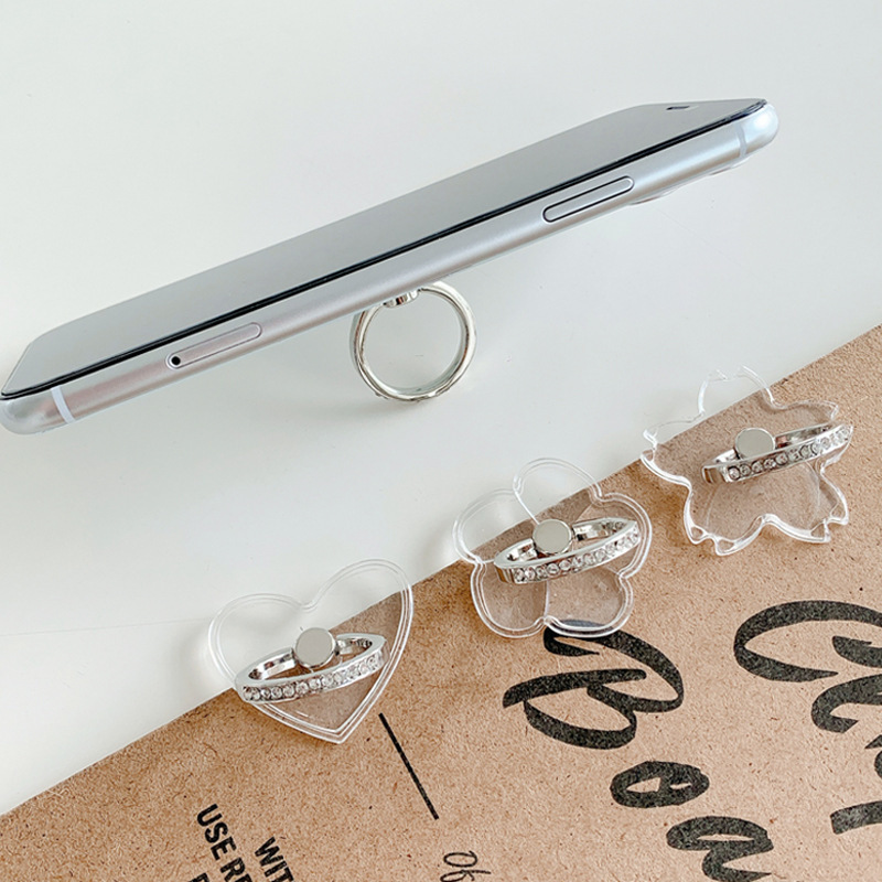 Transparent Crystal Diamond Ring Buckle Creative Transparent Metal Mobile Phone Ring Bracket Acrylic Bracket Factory Direct Supply