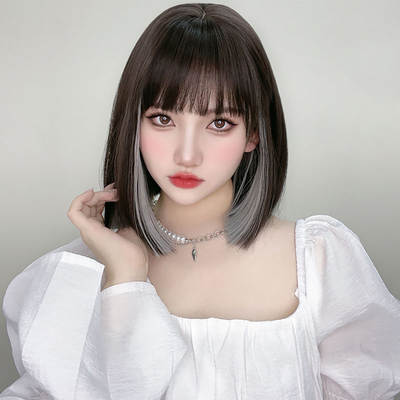 Wig female short straight hair lisa with ear dyed clavicle hair bobo head natural full head cover spot wholesale