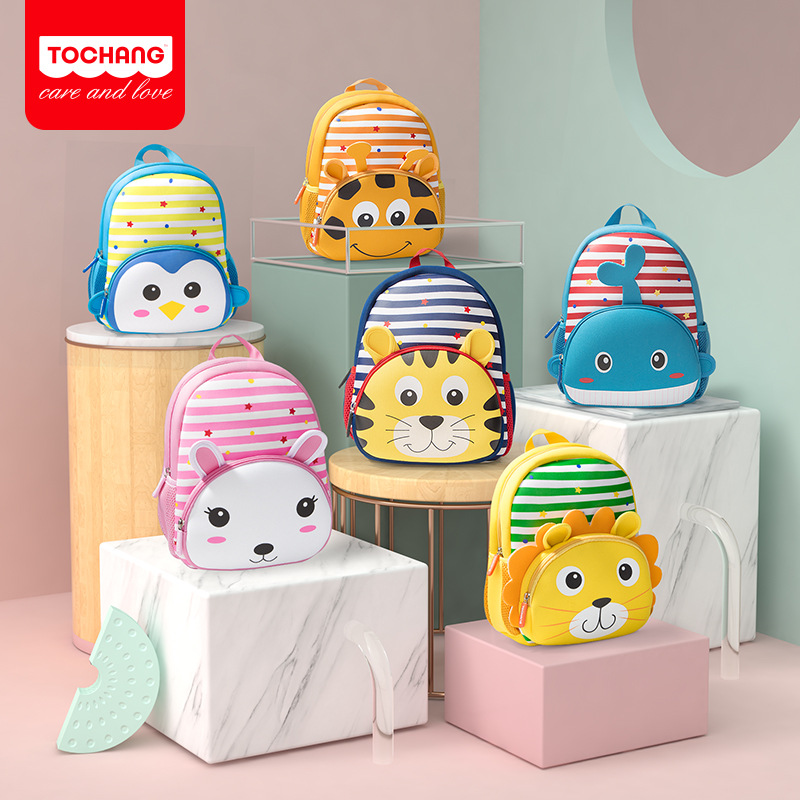 Children's Backpack Cartoon Animal Kids Diving Material Kindergarten Schoolbag Striped Bag Ultra Lightweight Waterproof Lion Tiger
