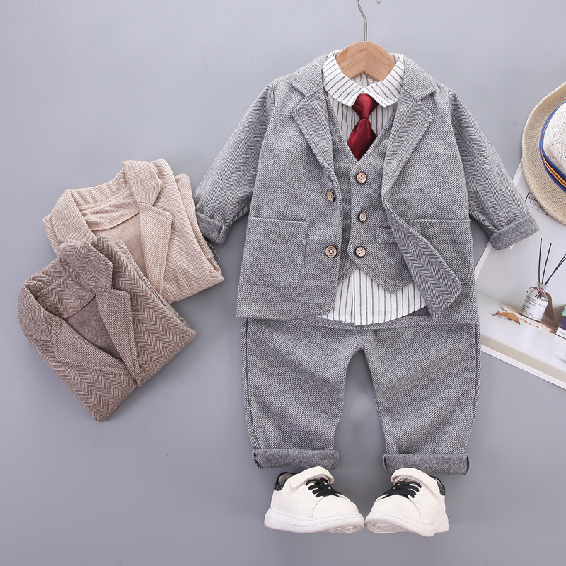 Boys and Girls spring and autumn suit suit 2024 new children's shirt four-piece suit spring and autumn children's one-piece delivery