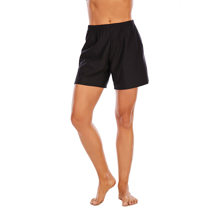 厂家批发跨境欧美四角泳裤女士亚马逊外贸平角沙滩裤高腰纯色保守