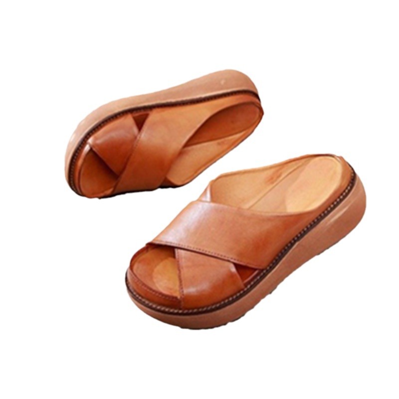 Cross-border Amazon sandals European and American summer new platform mid heel cross outer wear plus size women's slippers in stock