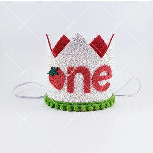 Children's Birthday Strawberry Crown Baby Year Old Party Dress Up Crown one Strawberry Crown Birthday Scene Layout