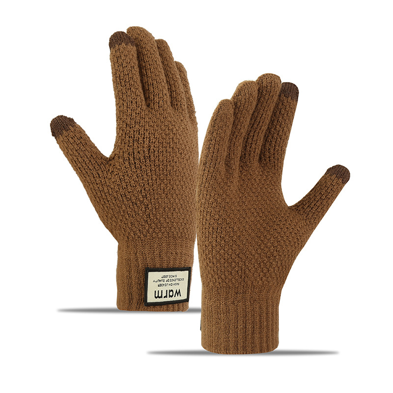 Amazon knitted gloves Korean warm winter plus velvet padded men's cycling windproof gloves wholesale