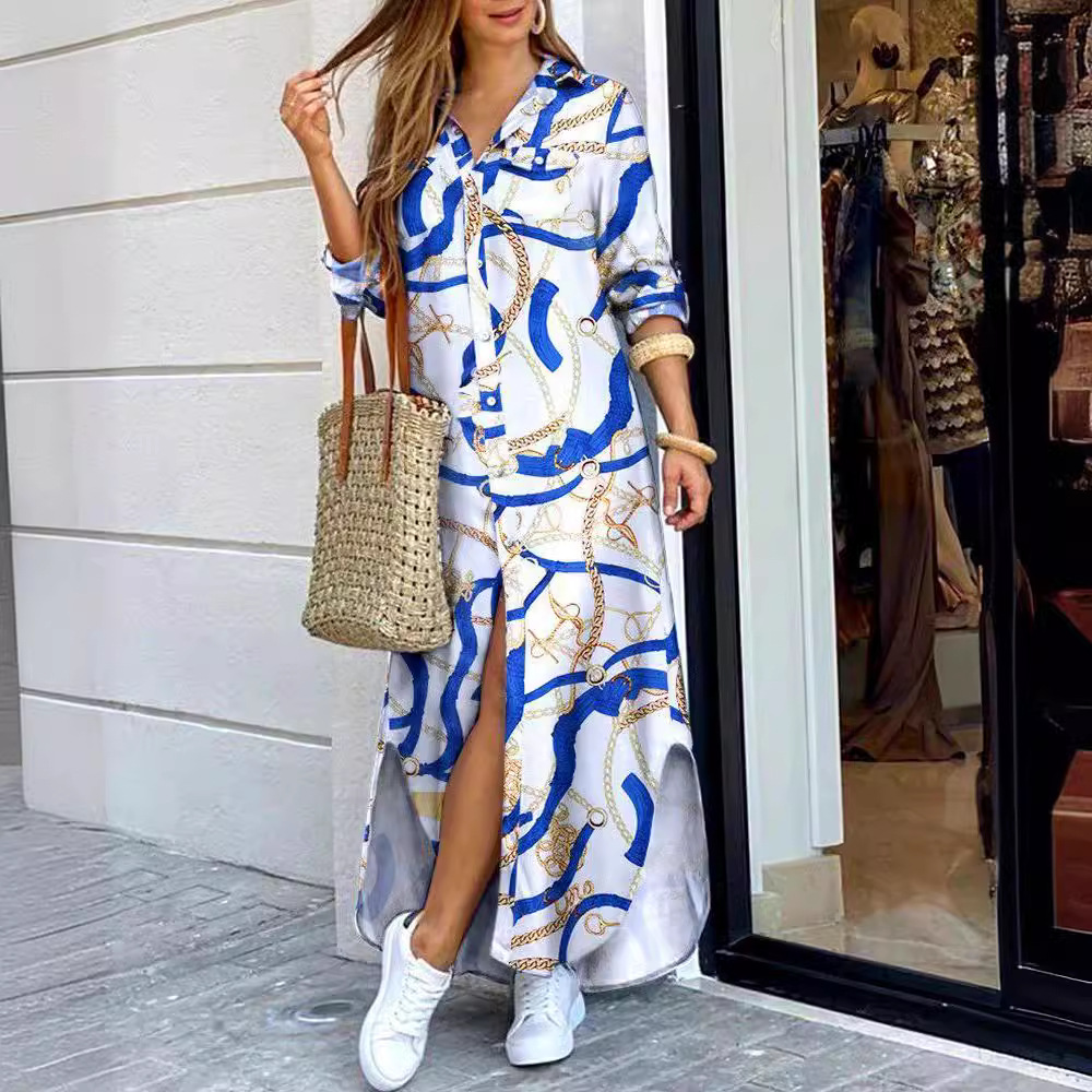 2024eBay AliExpress autumn new fashion long sleeve shirt dress long dress S-5XL a large number of in stock