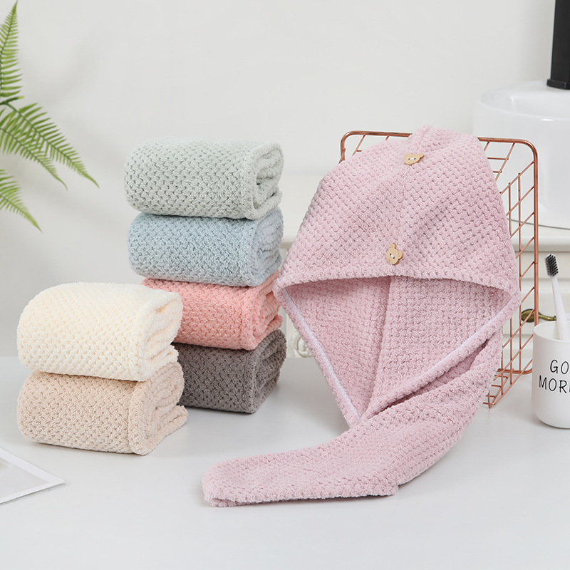 Thickened pineapple coral fleece hair wrapping hat hair wrapping towel hair towel strong absorbent bath cap LOGO embroidery