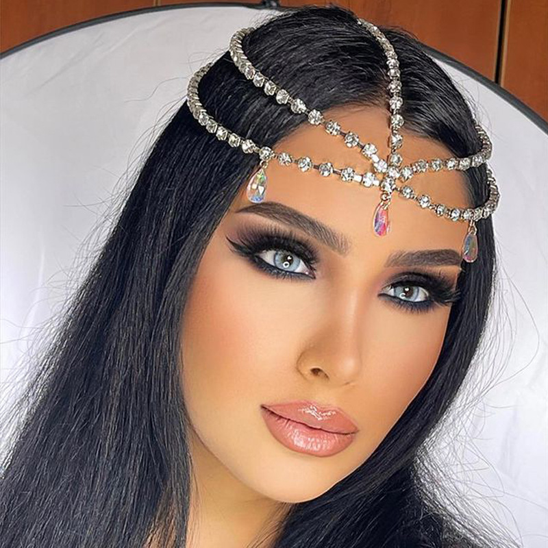 Cross-border new multi-layer forehead chain ethnic style water drop Party rhinestone hair chain European and American hair accessories hair chain