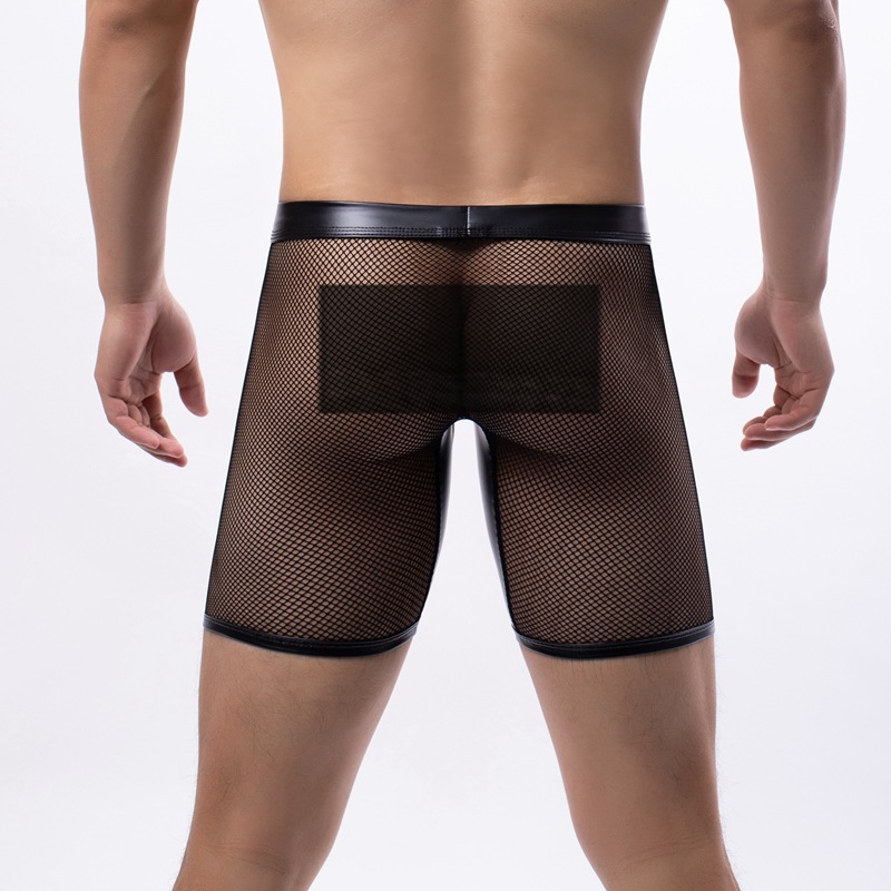 Wholesale men's mesh underwear boxer sexy hollow low waist youth open breathable one-piece delivery
