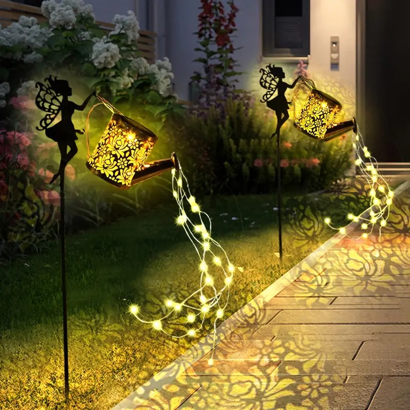 Amazon Solar Courtyard Angel Kettle Light Outdoor Landscape Light Iron Hollow Lawn Light Flower Fairy Kettle