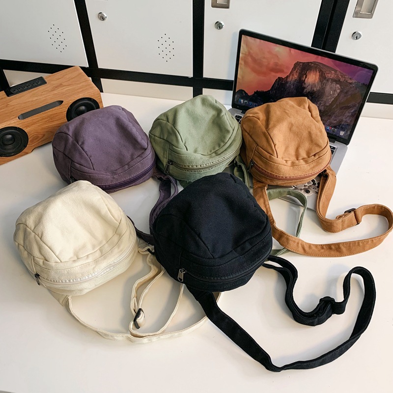 New Arrival Harajuku Style ins Girl's Washed Canvas Bag Fashionable Street Shoulder Crossbody Small Bag Casual Shell Bag