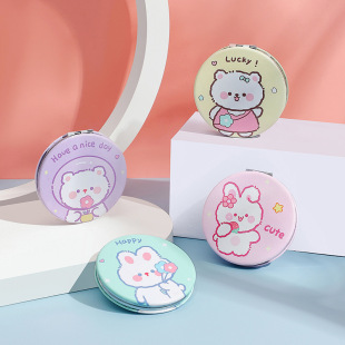 Mirror baby spot cartoon round makeup mirror handheld folding double-sided PU flip mirror student small mirror