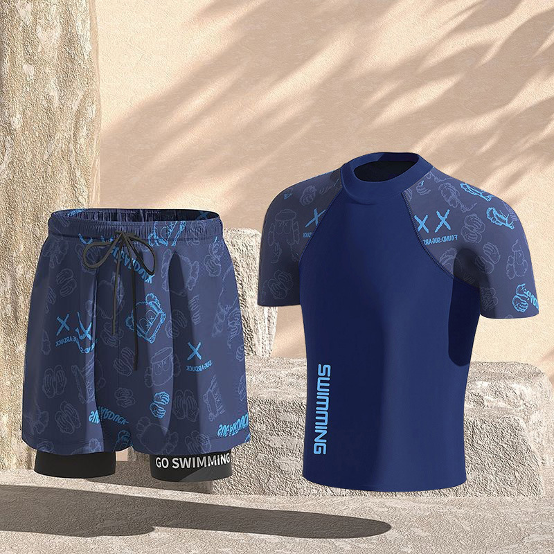 Blue bear two-piece suit [swimsuit + five swimming trunks]]