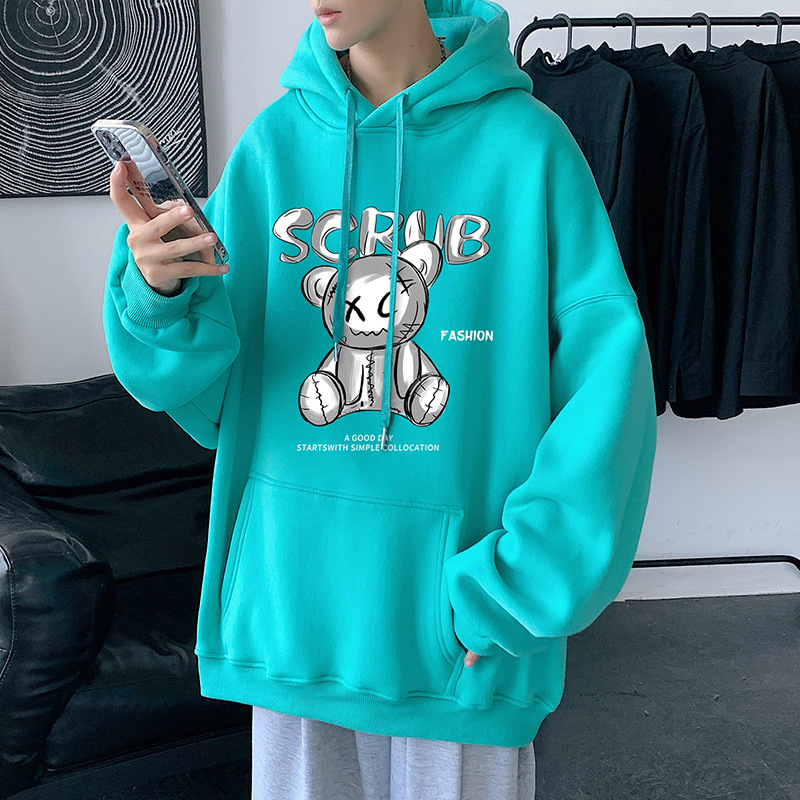 oversize Sweater Men's Spring and Autumn Hoodie Spring and Autumn Loose Fashionable Retro Hong Kong Style chic Couple Bear Jacket