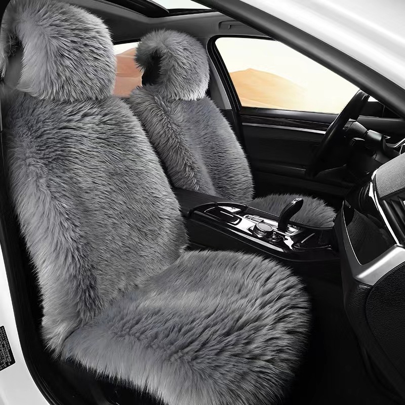 Car seat cushion winter plush tie-free imitation wool new long wool plush car seat cushion with backrest universal cushion