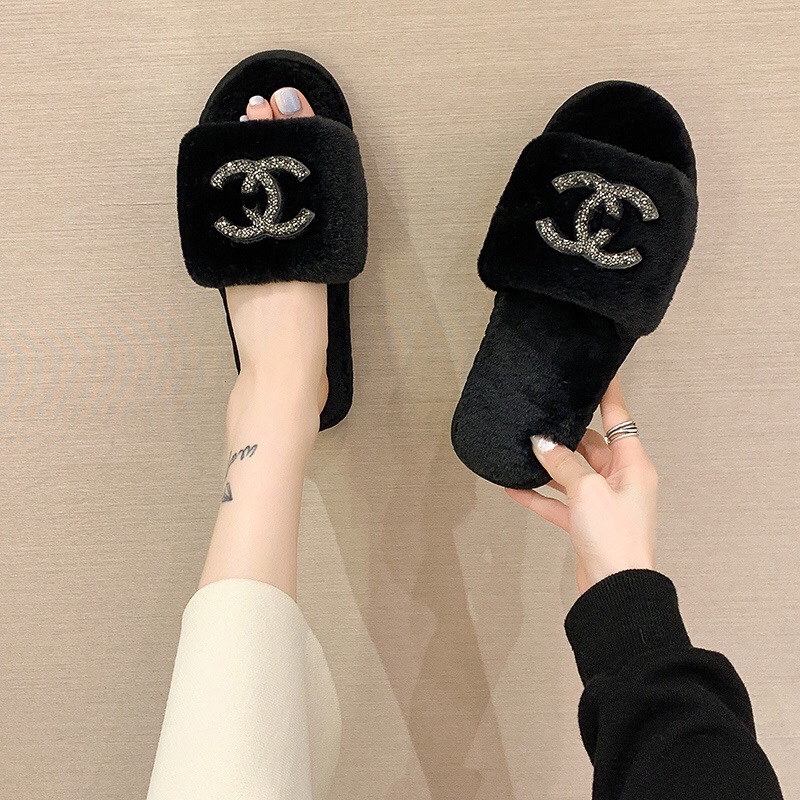 Amazon Mao Mao Slippers Women's Autumn and Winter New Home Bright Diamond Flat Bottom Warm One-word Tow Net Popular Fashion Cotton Slippers