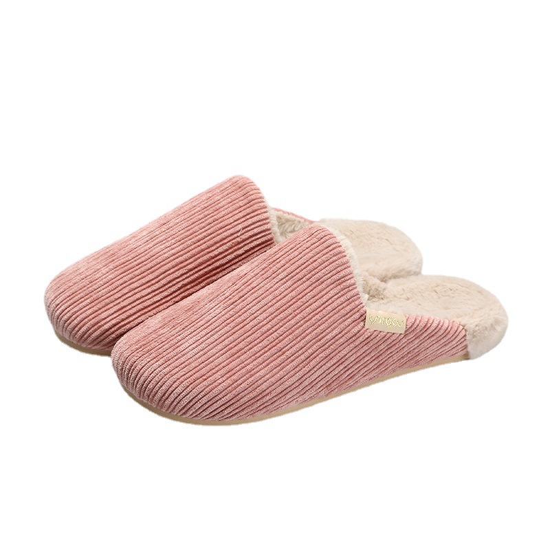 Yuangang Corduroy Cotton Slippers Women's Autumn and Winter Home Indoor Household Non-slip Warm Soft Bottom Floor Plush Slippers for Men