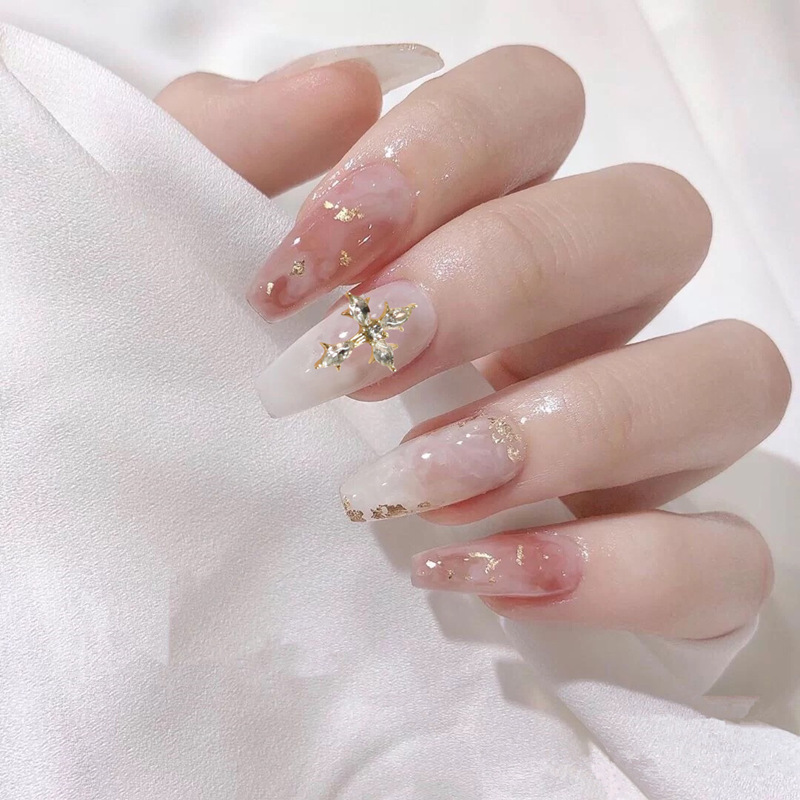 雅婕娜-暈染金粉指甲鑽款穿戴甲芭蕾甲顯白歐美穿戴甲甲片成品