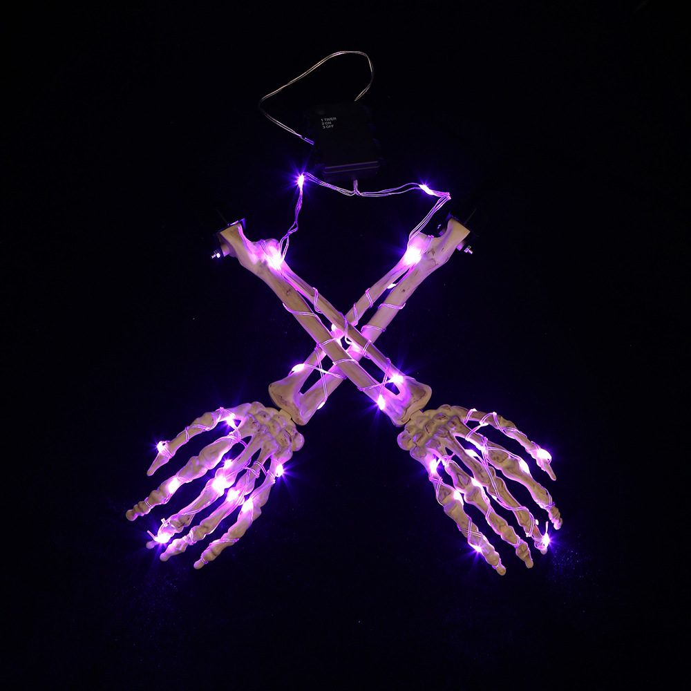 New Halloween Purple Luminous Hand-in-Hand Timing Skeleton Three-Piece Set Trick Simulation Arm Skeleton