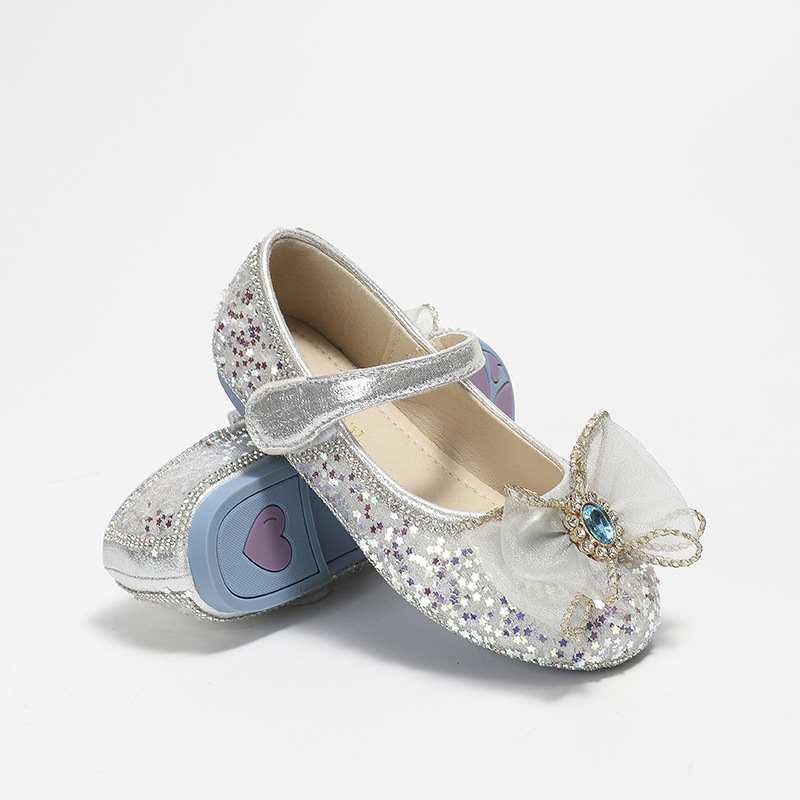 Aisha Crystal Princess Shoes 2023 Spring and Autumn New Bow Children's Baby Leather Shoes Comfortable Soft Bottom Rhinestone Shoes