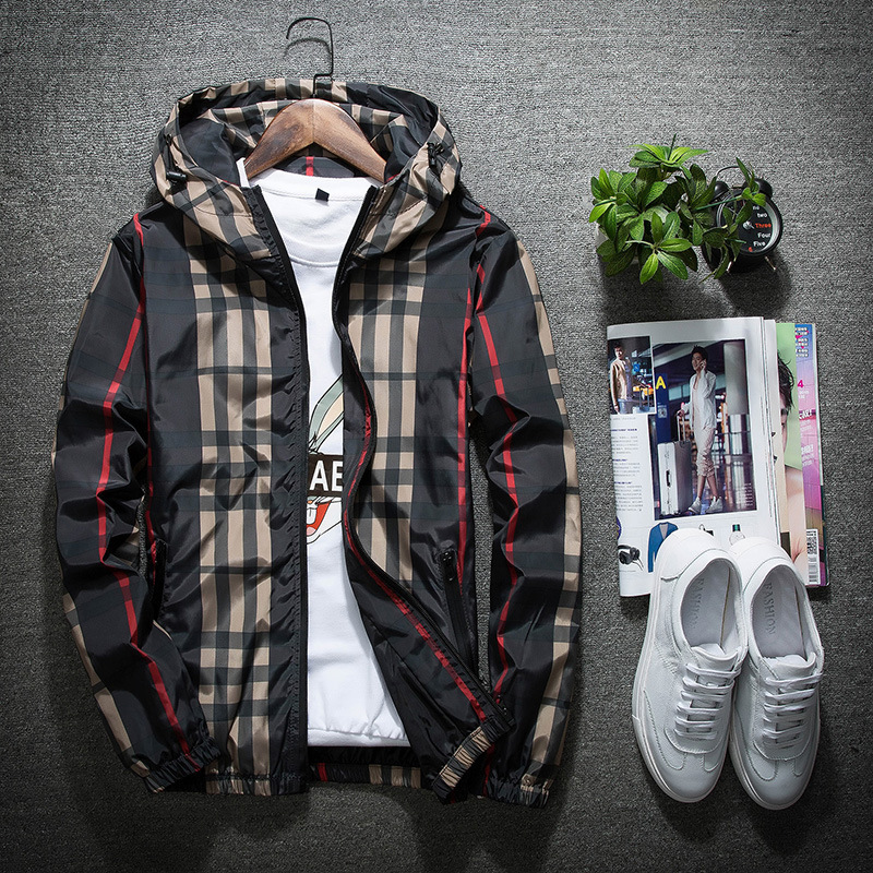 6681 spring and autumn jacket Korean Style Hong Kong style trendy slim hooded clothes all-matching spring men's plaid jacket