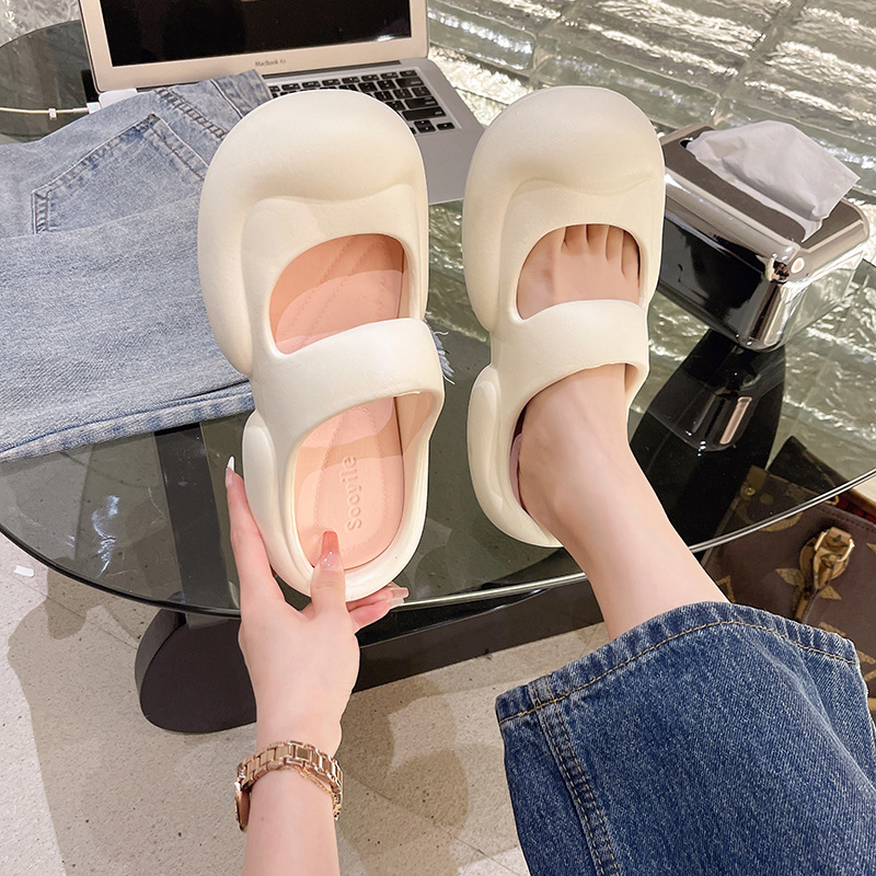 Women's Summer Outfit Fashionable Baotou New Thick-soled Non-slip Indoor Home Cute Simple All-match Slippers for Seaside