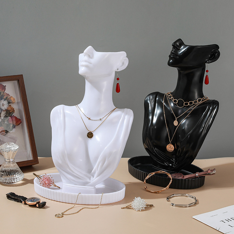 Plastic high-grade jewelry model portrait necklace display rack earring rack jewelry rack storage and finishing props with tray