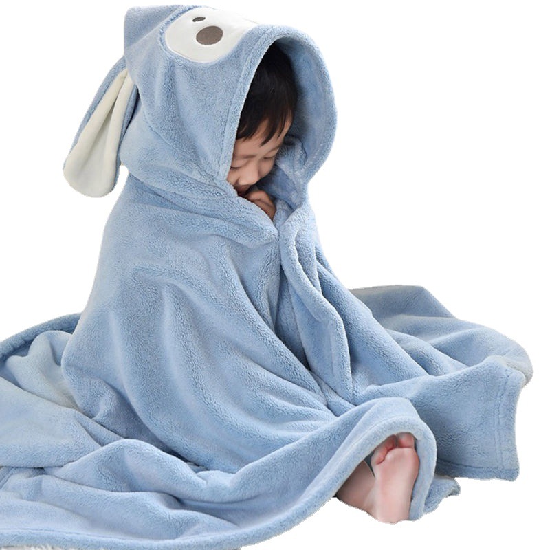 Baby Bath Towel Children's Cloak Coral Fleece Bathrobe Hat Soft Absorbent Baby Bath Towel Four Seasons Wearable