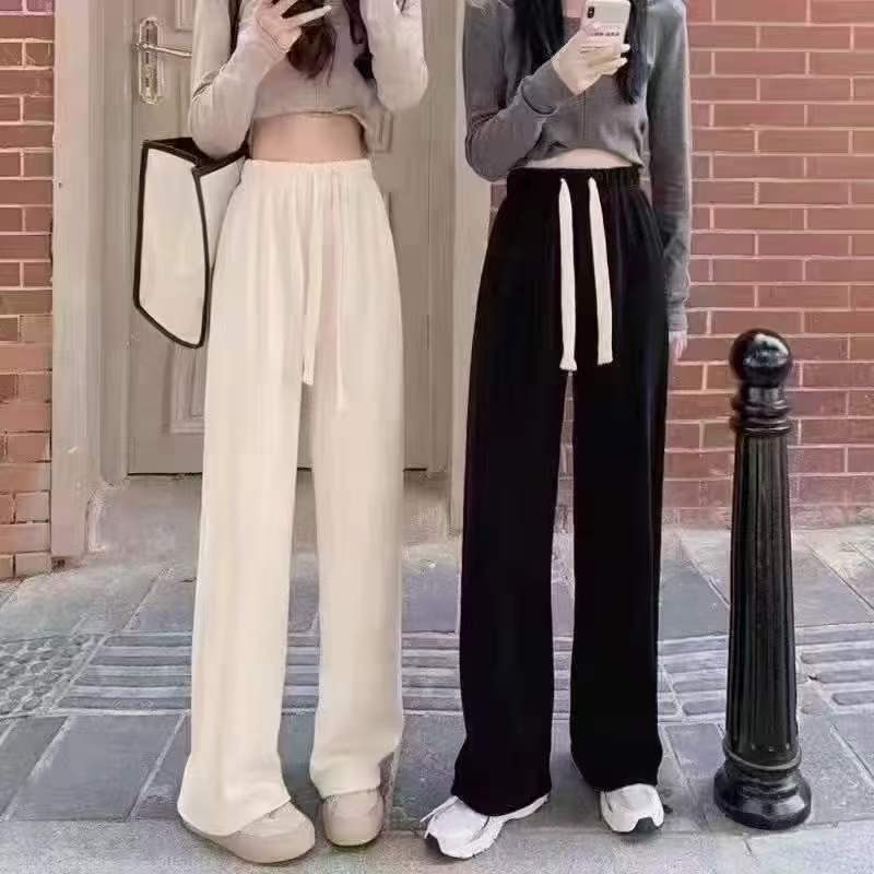 Autumn and Winter New Chenille Cream Pants Women's 2023 Corduroy High Waist Straight Drawstring Wide Leg Pants Dose Casual Pants