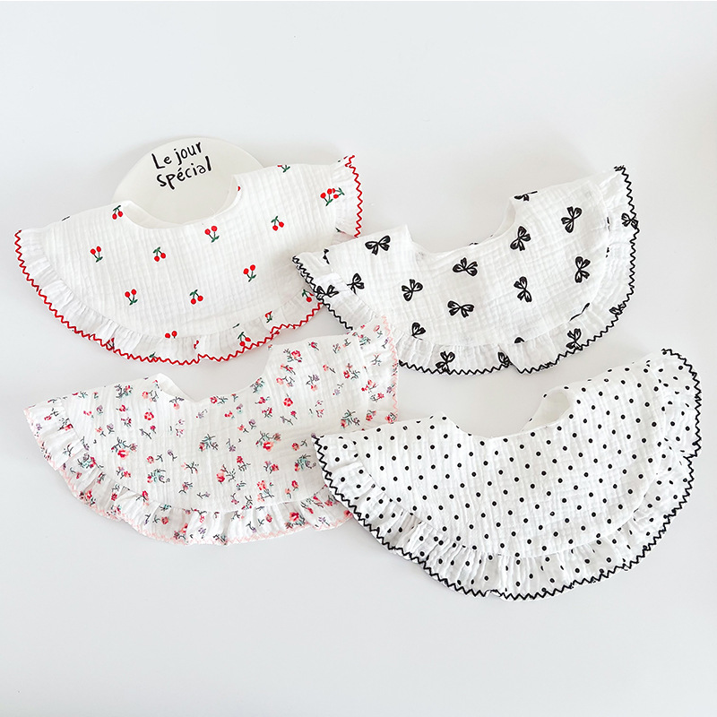 ins Korean style new round big lace baby bib breathable gauze baby bib 0-2 years old Bib