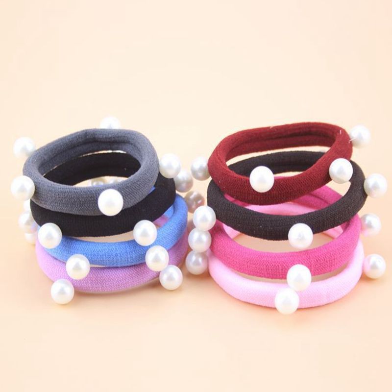 Korean Style Seamless Towel Ring Pearl Headline Korean Style Black High Stretch Hair Strap Hair Ring Headwear Hair Rope
