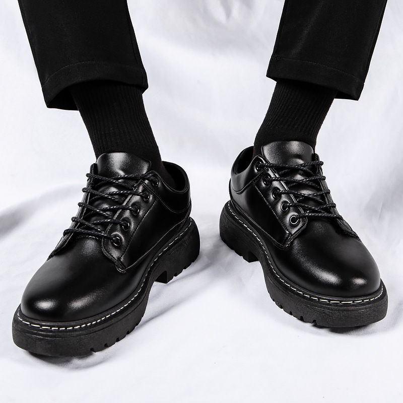2024 Spring New Business black leather shoes men's Hong Kong style low-top men's shoes young men's casual shoes fashion shoes