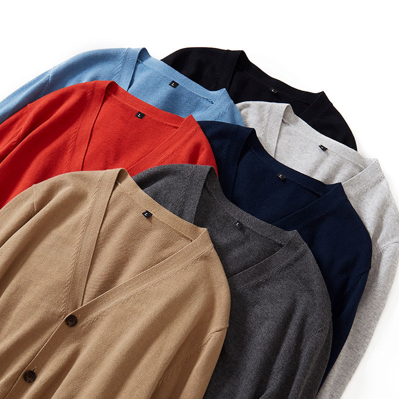 Wholesale Men's Autumn/Winter 100% Cotton V-Neck Knit Sweater, Slim Long-Sleeve Korean Style Casual Outerwear