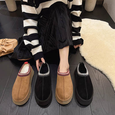 Autumn and Winter New Arrival Lazy Shoes Thick-Sole Platform Wool Shoes Woolen Shoes Home and Outfit Warm Fashionable Hedge Cotton Slippers