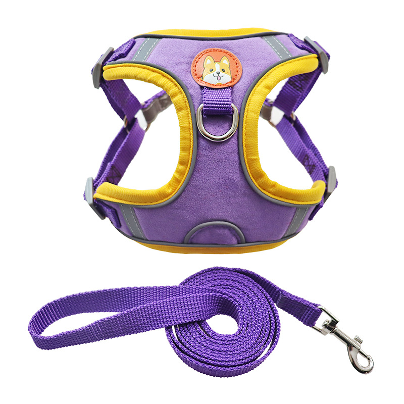 New pet chest strap deerskin velvet strap reflective breathable rope pet traction manufacturers wholesale large favorably